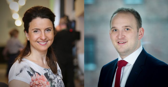 Stortingsrepresentant Jenny Klinge (Sp) og landbruksminister Jon Georg Dale (Frp) er to av politikarane som f&aring;r leike leksikonredakt&oslash;r i valkampen. Foto: Ragne B. Lysaker / Torbj&oslash;rn Tandberg